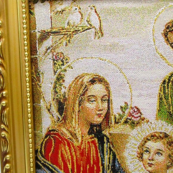 Framed Sacred Family Woven Tapestry Art With Gold Ornate Frame 12"x10" Religious - Picture 2 of 4